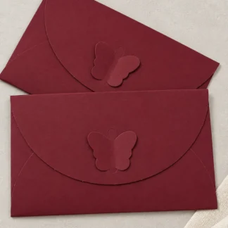 Bordo 11x17 cm Kelebek Tokalı Davetiye Zarfı