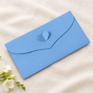 Açık Mavi 11×21 cm Kalp Tokalı Yatay Davetiye Zarfı