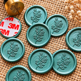 teal Çiçek Dalı Desenli Hazır Mum Mührü